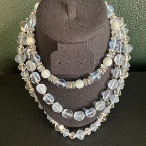 Vintage Blue Lucite with moon-glow 3 necklace stack